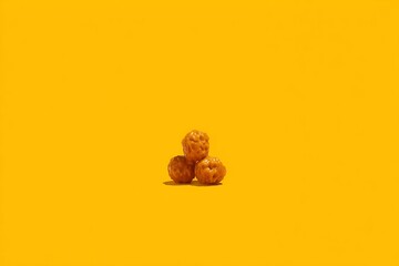 Three meatballs on vivid orange background