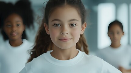 Medium shot of a group of three kids in gym uniforms running in class  