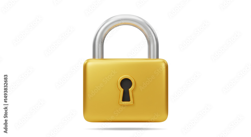 Poster gold security padlock protection privacy access control data safety measures encryption lock 3d