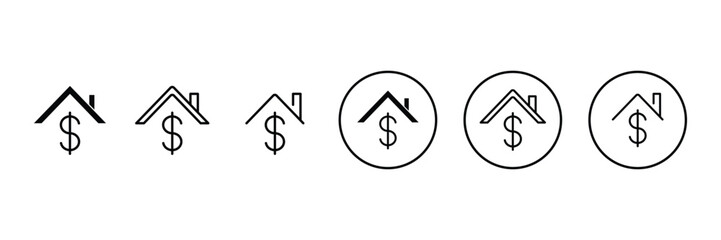 Set of house roof top with dollar icon collection. Mortgage, roof top. dollar symbol. © Graphic design 125
