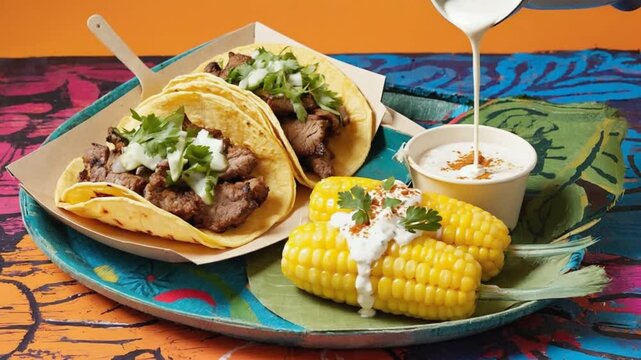 Delicious tacos and corn on the cob