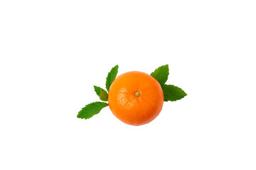 Mandarin with leaves  isolated on transparent background, top view