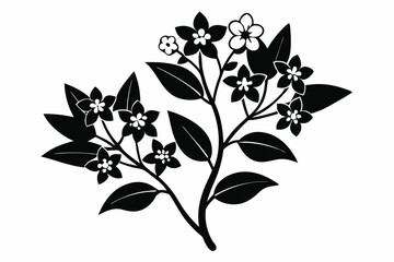 Elegant black floral design Blooming branch with detailed flowers and leaves silhouette image