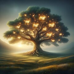 Library Tree with Glowing Books