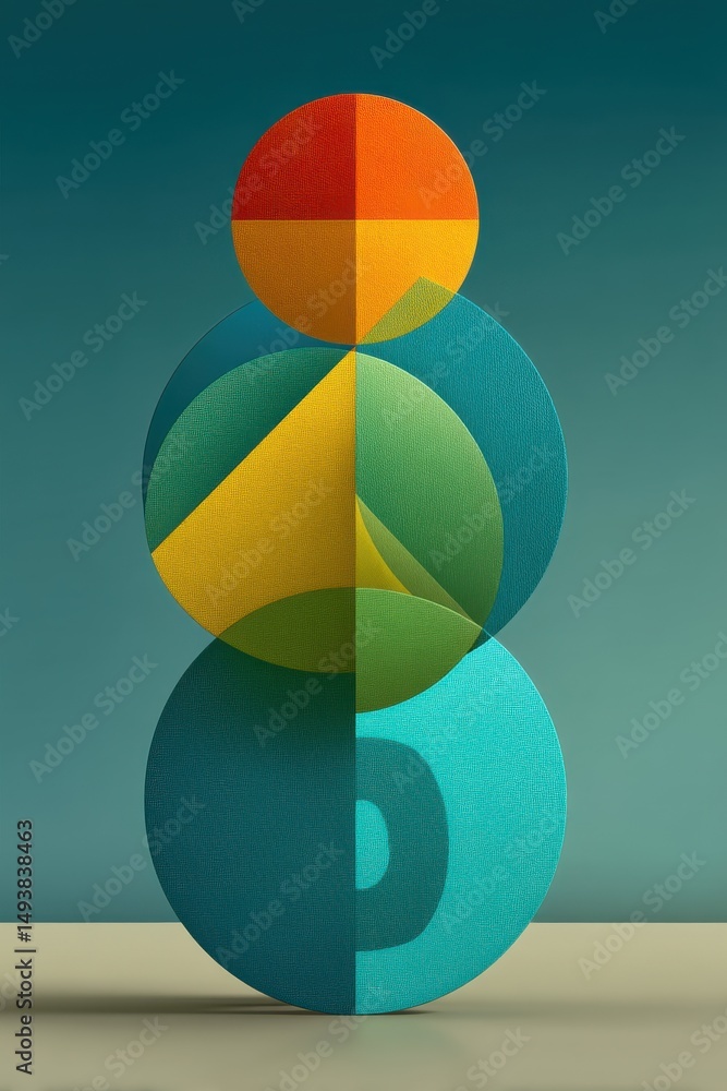 Poster abstract geometric composition with vibrant overlapping shapes and vivid circular forms