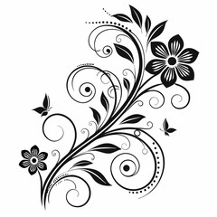 Elegant Swirl Flower Design with Black Floral Elements - Intricate Decorative Vector Art