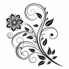 Elegant Swirl Flower Design with Black Floral Elements - Intricate Decorative Vector Art