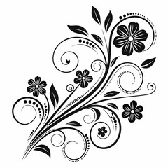 Elegant Swirl Flower Design with Black Floral Elements - Intricate Decorative Vector Art