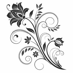 Elegant Swirl Flower Design with Black Floral Elements - Intricate Decorative Vector Art