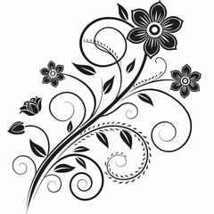 Elegant Swirl Flower Design with Black Floral Elements - Intricate Decorative Vector Art