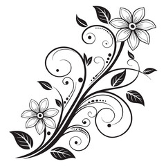 Elegant Swirl Flower Design with Black Floral Elements - Intricate Decorative Vector Art