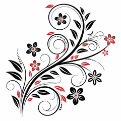 Elegant Swirl Flower Design with Black Floral Elements - Intricate Decorative Vector Art