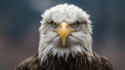 Fototapeta premium Striking close-up of a bald eagle, showcasing its piercing gaze and stunning details.