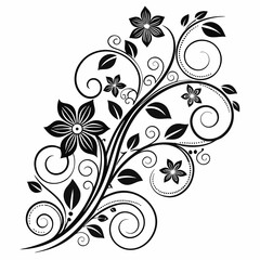 Elegant Swirl Flower Design with Black Floral Elements - Intricate Decorative Vector Art