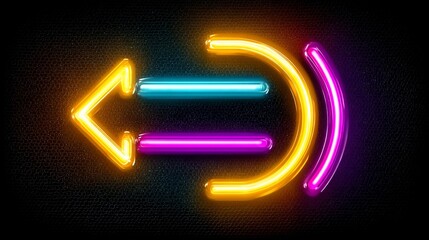 Neon sign graphic of an arrow and arc