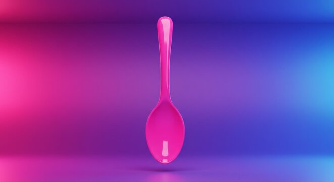 Vivid pink tablespoon against a gradient background of pink and blue shades
