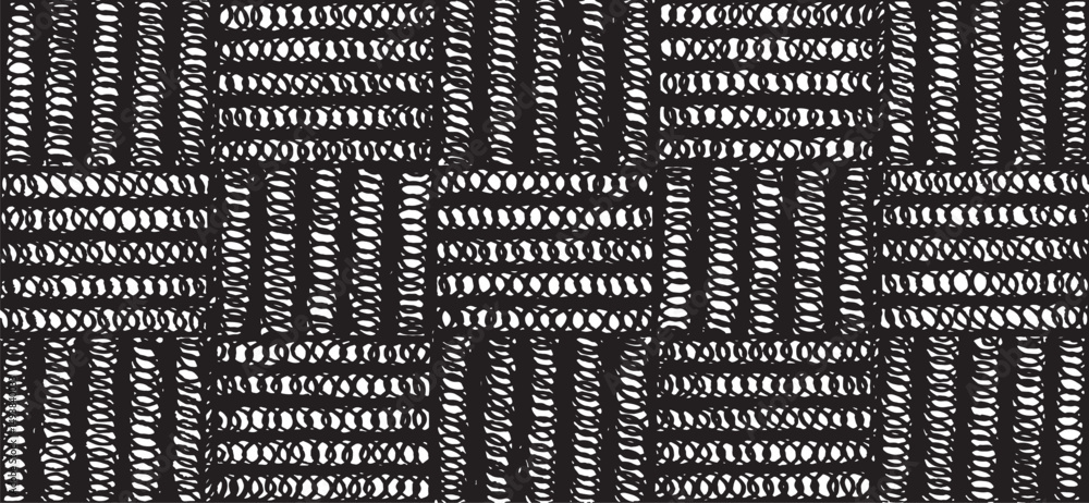 Poster black and white tileable pattern. grunge worn damask pattern design. distressed fabric texture. over