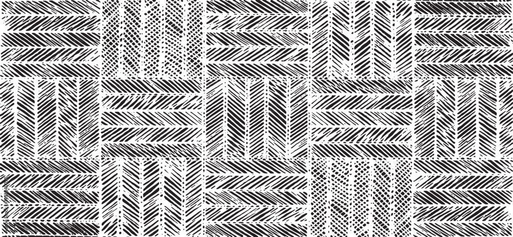 Poster black and white tileable pattern. grunge worn damask pattern design. distressed fabric texture. over