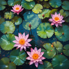 Beautiful Pink Water Lilies in a pond Water lily wallpaper