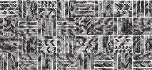 Black and white tileable pattern. Grunge worn damask pattern design. Distressed fabric texture. Overlay texture design. Vector illustration. 