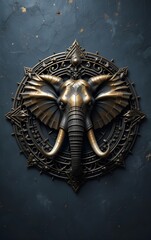 Golden Elephant Majesty: Intricate Metallic Emblem with Tusks - Studio Art