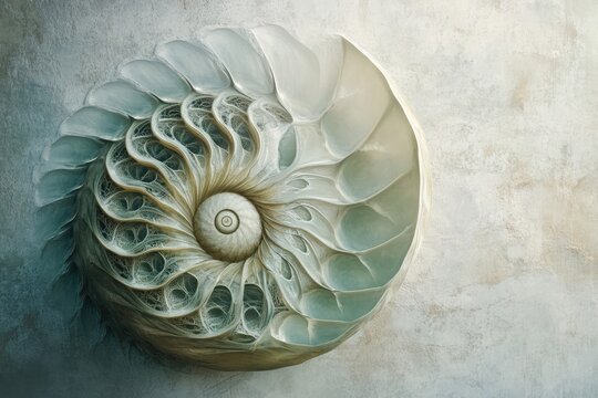 A mesmerizing nautilus shell, showcasing its intricate spiral and chambered structure.