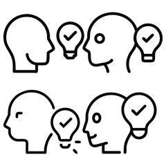 A bright vector set of funny cartoon faces and heads sparks idea and inspiration like a lightbulb icon