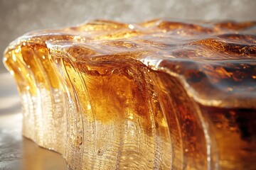 Amber liquid wave frozen in time, showcasing its texture and translucence.