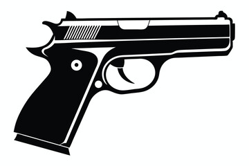 HighContrast Silhouette Detailed Depiction of a Classic Handgun, Black on Contrasting Background