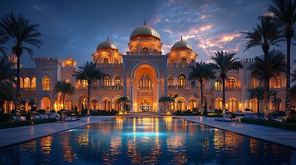 Elegant arches and domes at golden hour high resolution picture