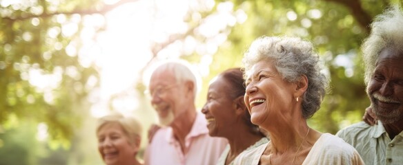 The joyful elderly group enjoying a sunny day outdoors together.