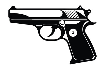 Bold Black and Silver Handgun Illustration Sleek Design with Detailed Features Rendered as Vector Art