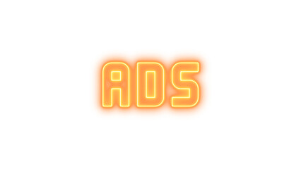 Neon sign displaying the word ADS, Neon advertisements icon glow with transparent background