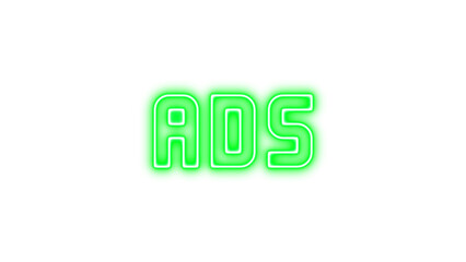 Neon sign displaying the word ADS, Neon advertisements icon glow with transparent background