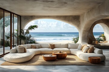 Elegant coastal terrace with large sofa high resolution picture