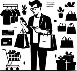 online shopping silhouette vector illustration