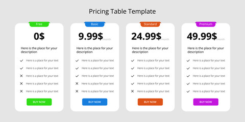 Pricing table template.
