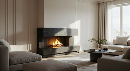 Inviting Living Room Interior With Fireplace And Modern Sofa Design