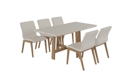 A white table with four chairs and a white chair