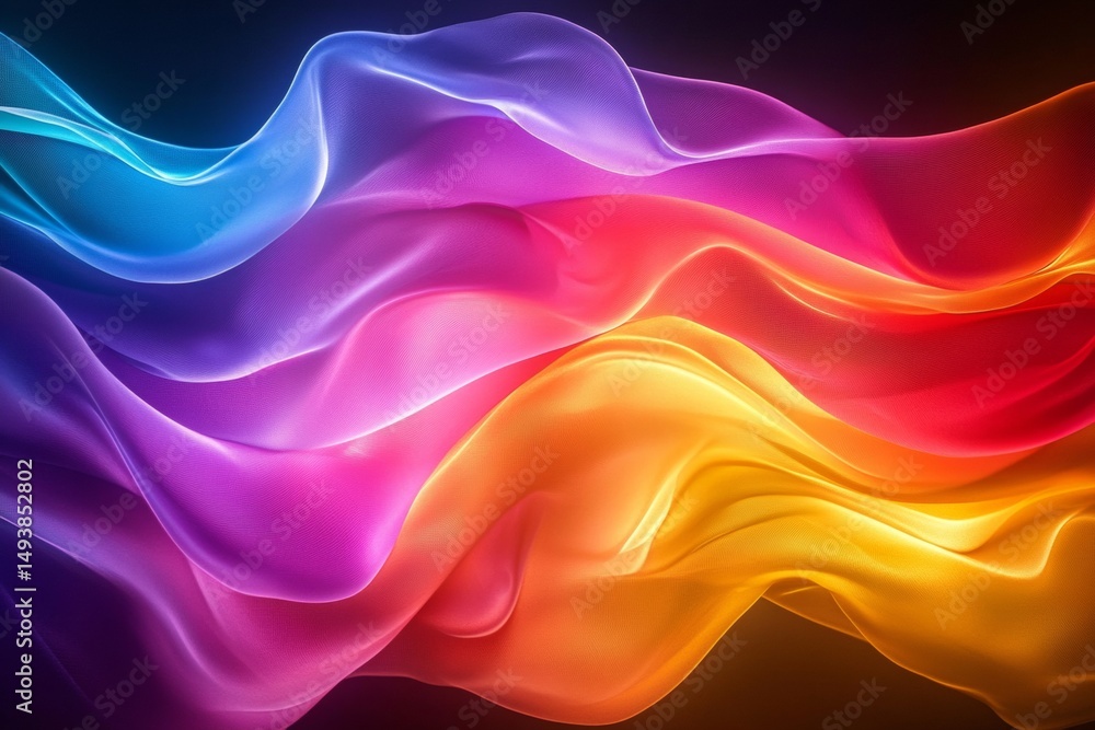 Poster flowing waves display a stunning array of colors that resemble illuminated silk. this vibrant design