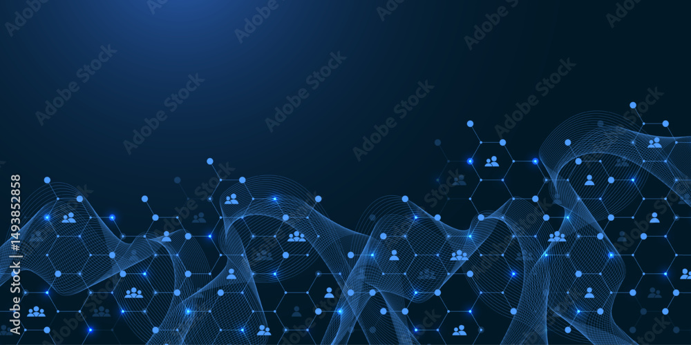 Poster Social network communication concept. Global network connection abstract background. Horizontal header web banner. Internet technology. Business. Science. Vector illustration