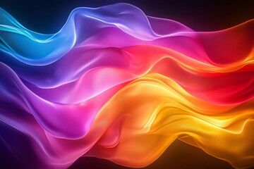 Obraz premium Flowing waves display a stunning array of colors that resemble illuminated silk. This vibrant design captivates with smooth transitions between shades, creating a sense of depth and movement