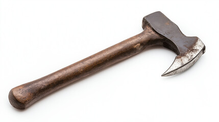 A metal claw hammer with a wooden handle, isolated on a clean white background. 
