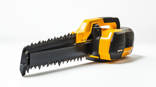 An electric saw isolated on a white background, featuring a sharp rotating blade, ergonomic handle, and sturdy body designed for cutting wood, metal, or plastic with precision.