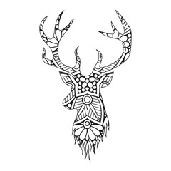 Intricate Mandala Deer Head Design Adult Coloring Page