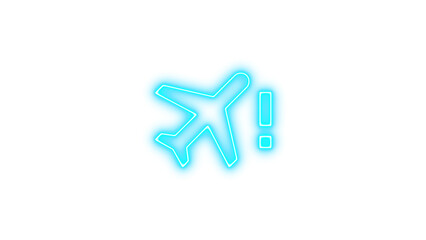 Fototapeta premium Neon airplane icon with exclamation mark, symbolizing travel alert, Neon airplane alert icon glow with transparent background