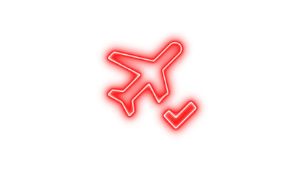 Obraz premium Neon Airplane Icon with Checkmark, Neon airplane check icon color glow with transparent background