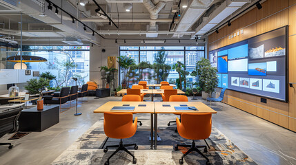 Entrepreneurial co working space for architecture startups The modern open layout fosters creativity and collaboration with flexible seating arrangements and interactive whiteboards