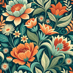 Vibrant floral pattern with a mix of colors showcasing nature's beauty in an artistic design Generative AI