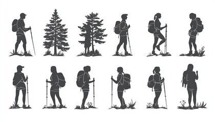 Hiking silhouettes, nature